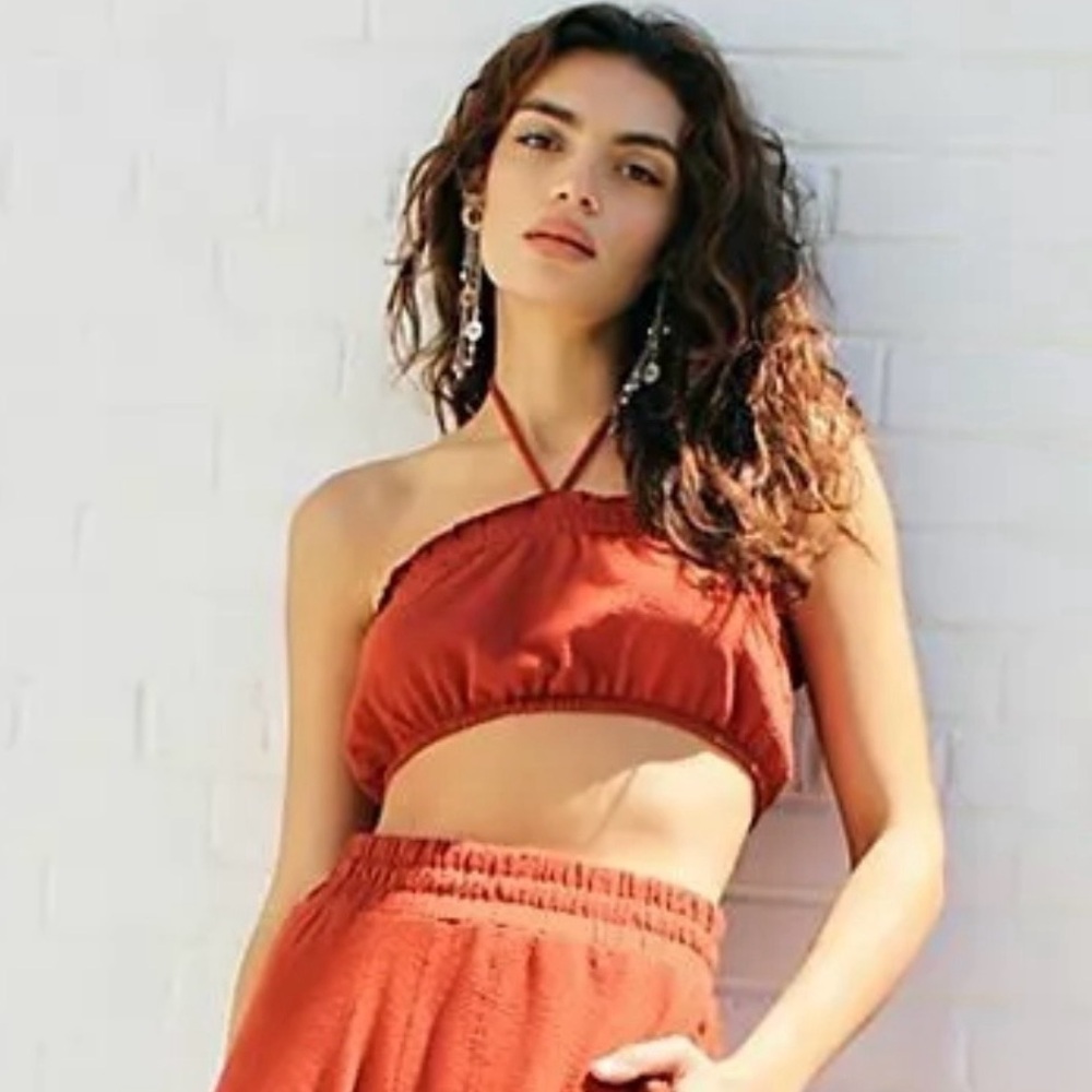 Free People Beach Don't Kill My Vibe Bronzer Brown Halterneck Bandeau Top XS